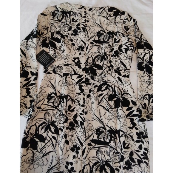 Boston Proper Black & Cream Floral Embellished Trumpet Sleeve Dress Size 4 - Picture 7 of 9